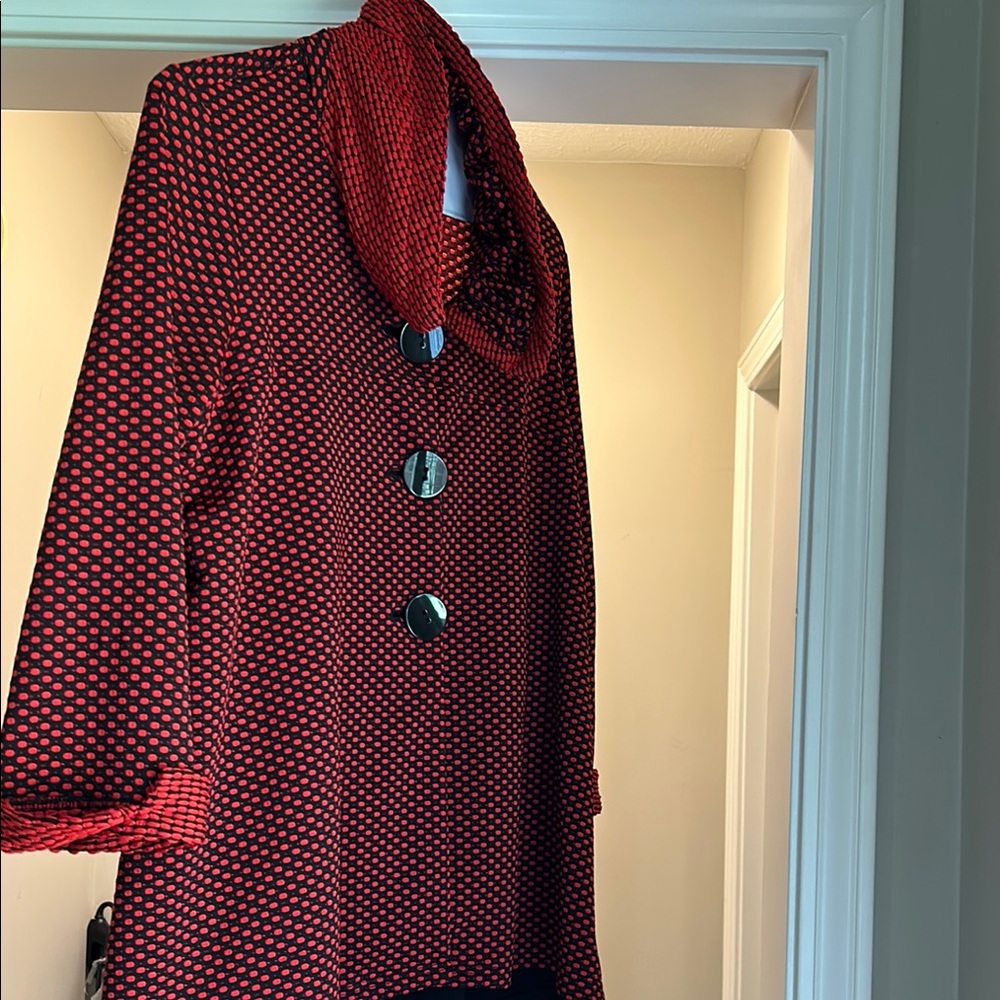 Ali Miles Red and Black jacket/ Cape with Polka Dot Pattern size Large